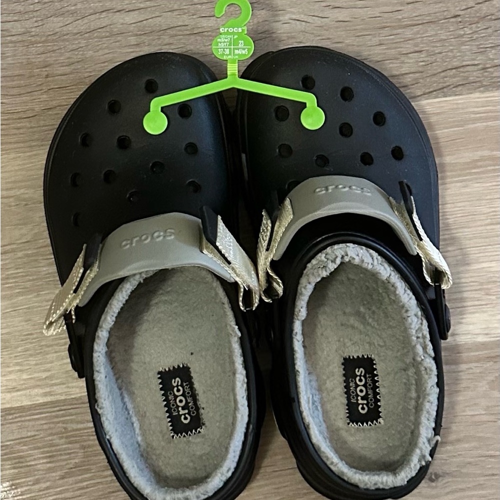 CROCS Black and Grey all terrain fur lined  Clogs
